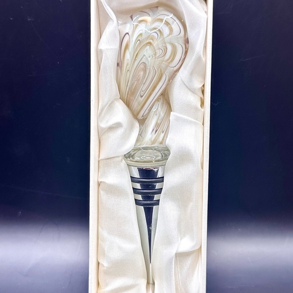 Vintage Murano Glass Art Collection White Gold Wine Bottle Stopper in Gift Box - Picture 2 of 5